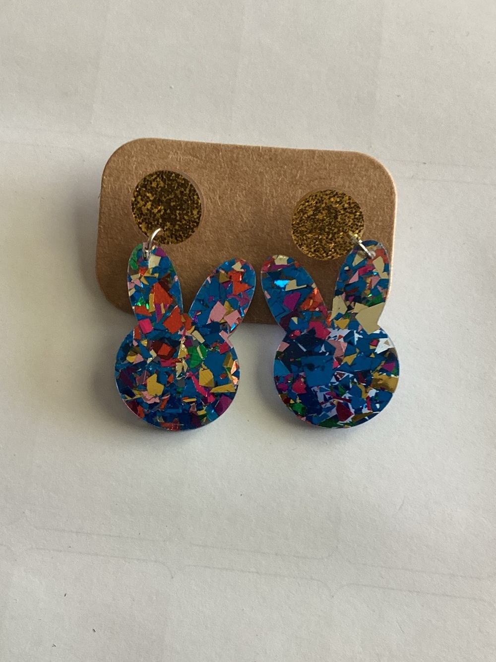 Bunny Dangle Earrings - Multicolor‎ Confetti Design